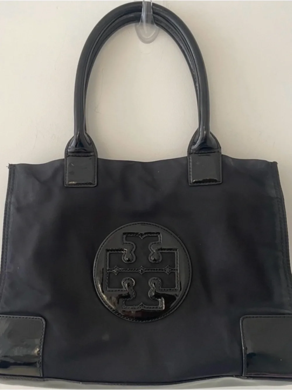 Tory Burch TORY BURCH ELLA TOTE •BLACK LOGO •SHOULDER PURSE •NYLON PATENT TRIM